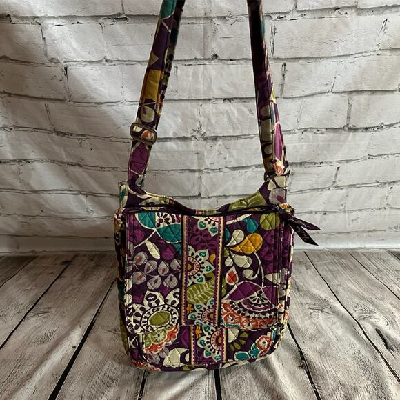 Vera Bradley Purple and Green Cloth Hipster Crossbody Bag, Pre-owned - Picture 1 of 5